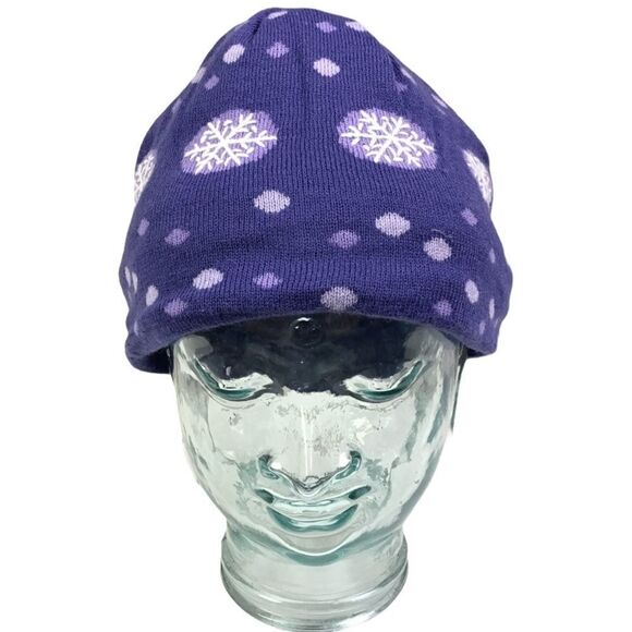 L.L. Bean Purple Snowflake Fleece Lined Girl’s Beanie Hat - Picture 1 of 7